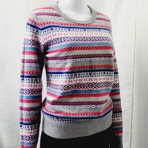 FAIR ISLE Sweater Merino Wool Alpine Ski Theme Crewneck Size L - Picture 1 of 6